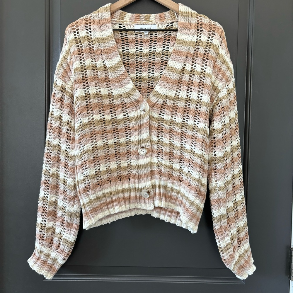 Evereve John + Jenn Julianna Stripe Cardigan Beige Pink White Multi Size XS - Picture 5 of 12